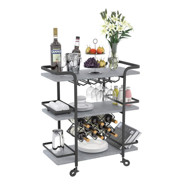 Prep & Savour Bar Serving Cart Mobile Kitchen Trolley Wine Cart, 3